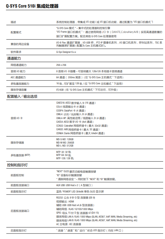 QSC音频处理器 core510i